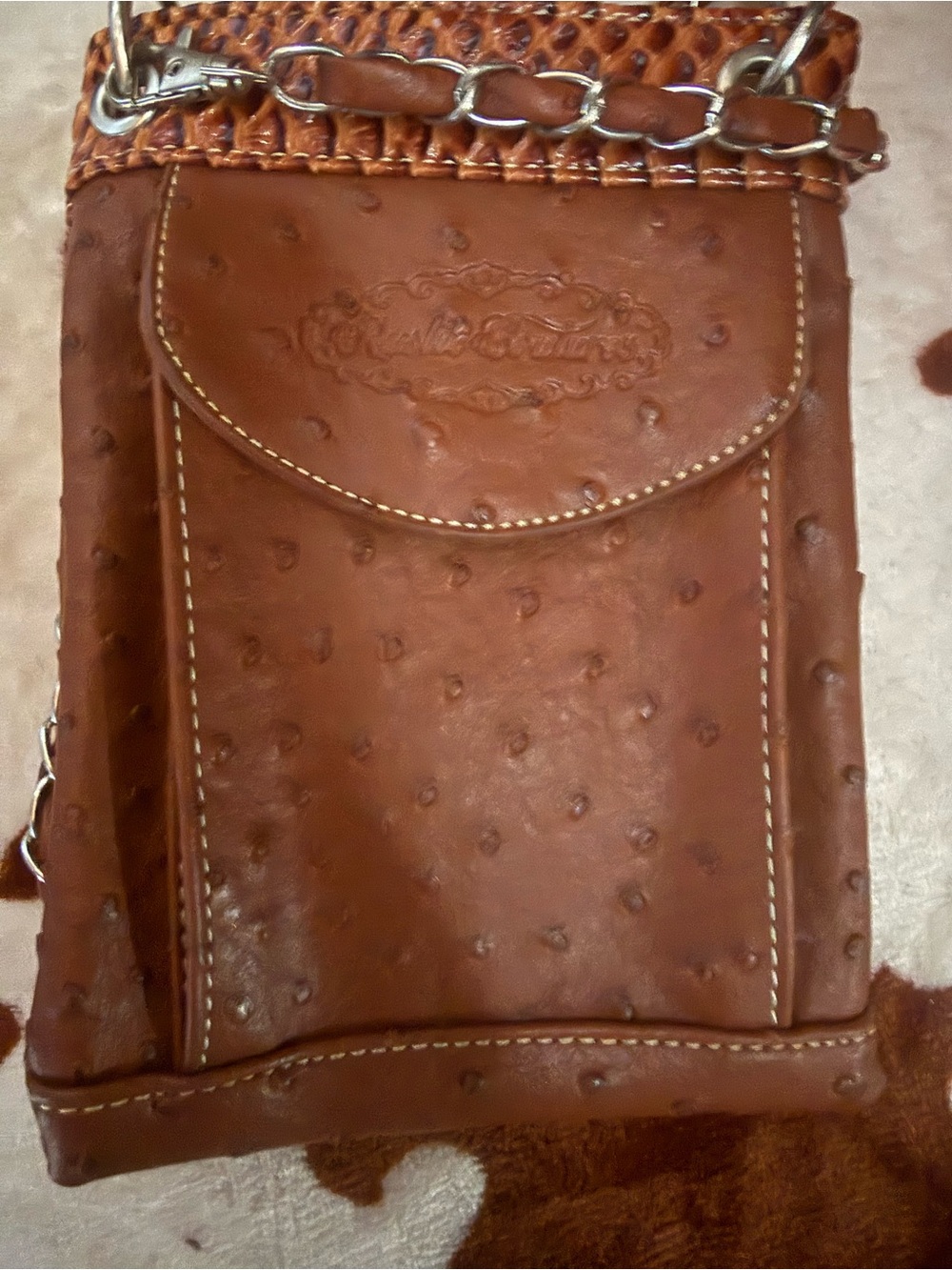 Embellished Brown Crossbody Bag with Rhinestone Cross - Picture 2 of 3